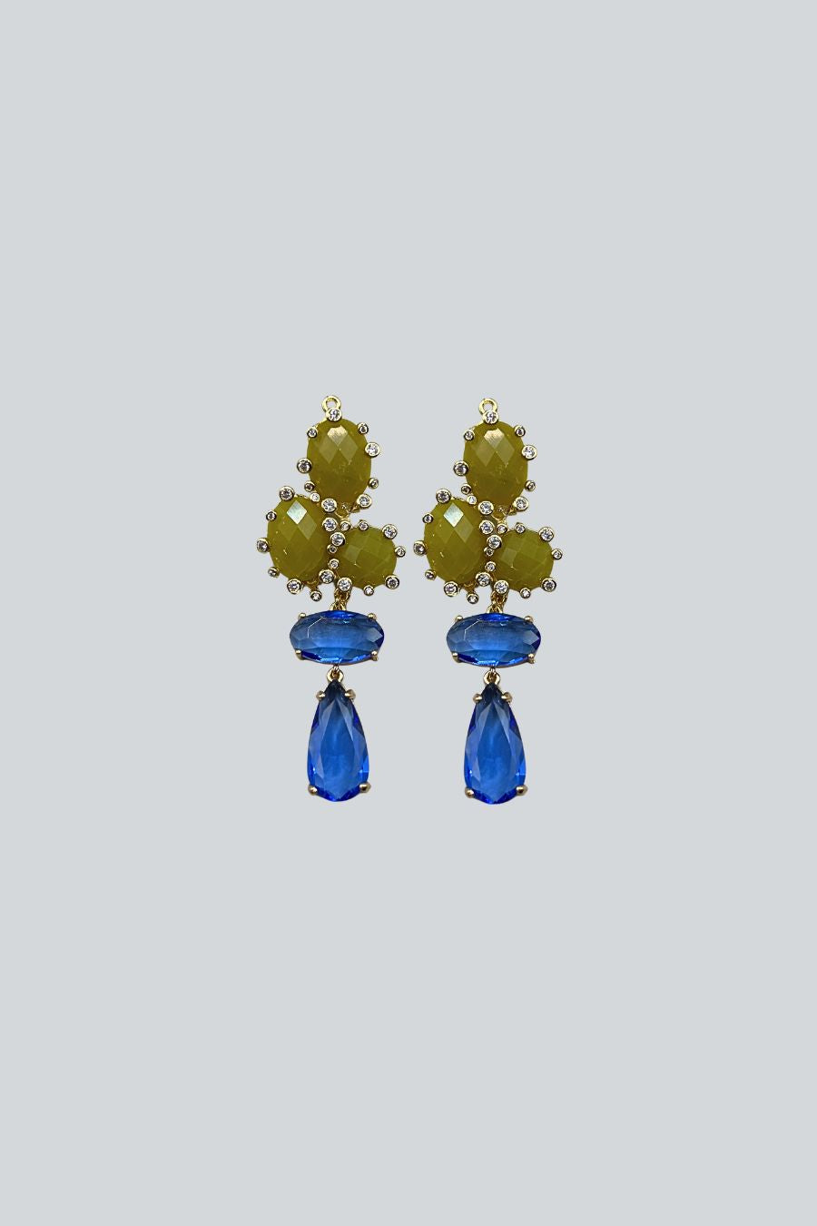 ARETES  3 CRISTALES VERDE AZUL